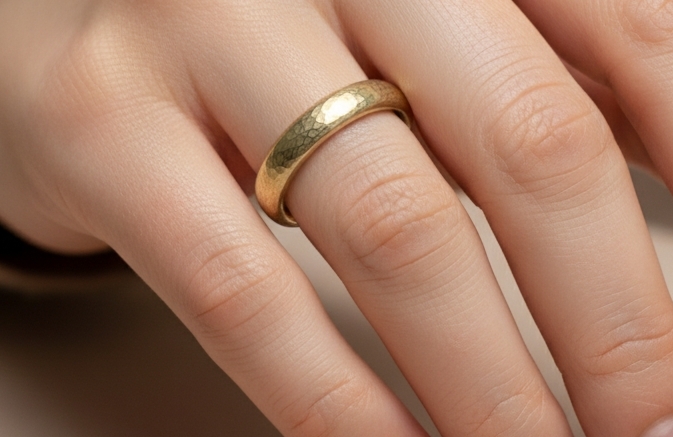 hand wearing a gold wedding ring